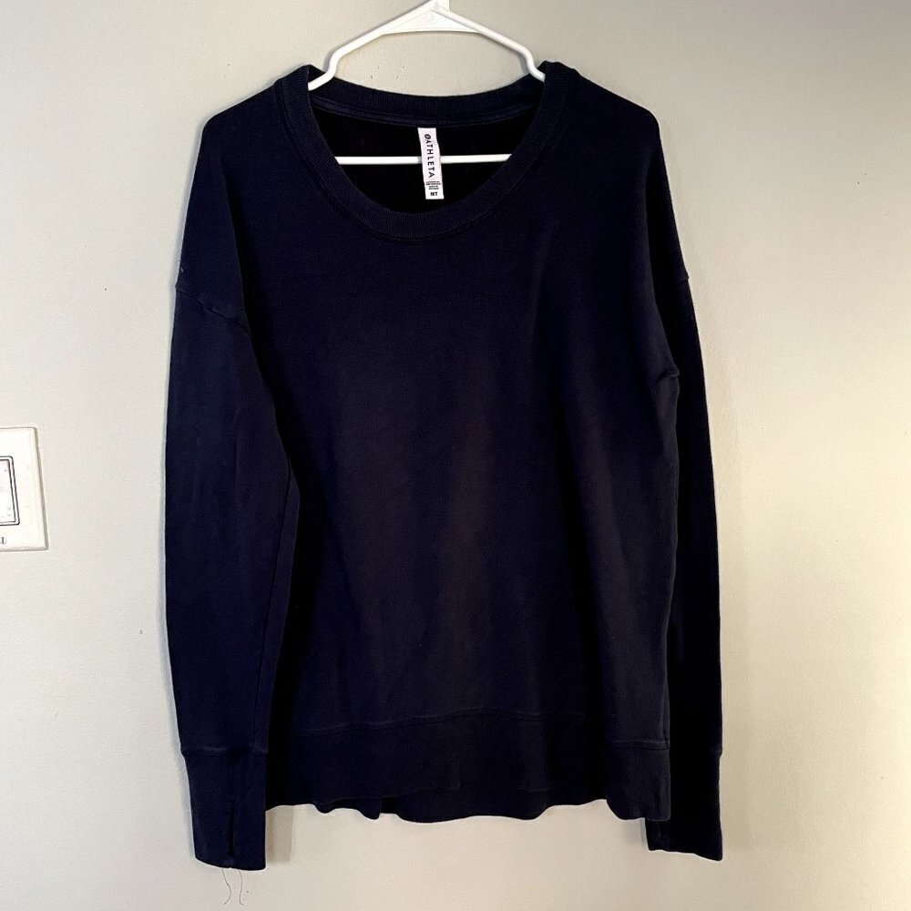 Athleta navy blue crewneck sweater casual comfortable warm top athletic modal